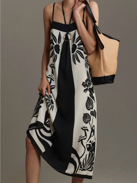 FARM Rio Dresses & Skirts - FARM Rio Black and White Floral-Print Midi Dress